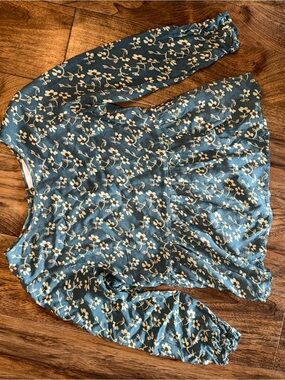 Urban Outfitters Teal Floral Long-Sleeve Peplum Top